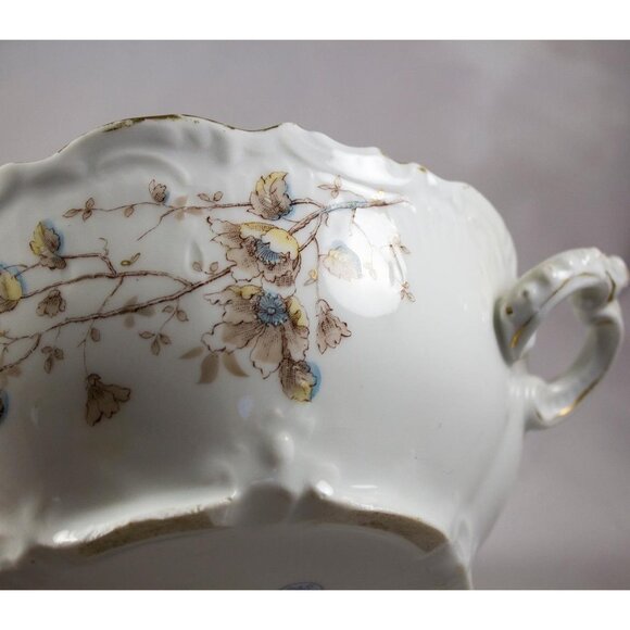 Antique LS&S Carlsbad Austria Vegetable Dish 7.5" Brown/Blue Flowers 1895-1917 - Picture 12 of 15